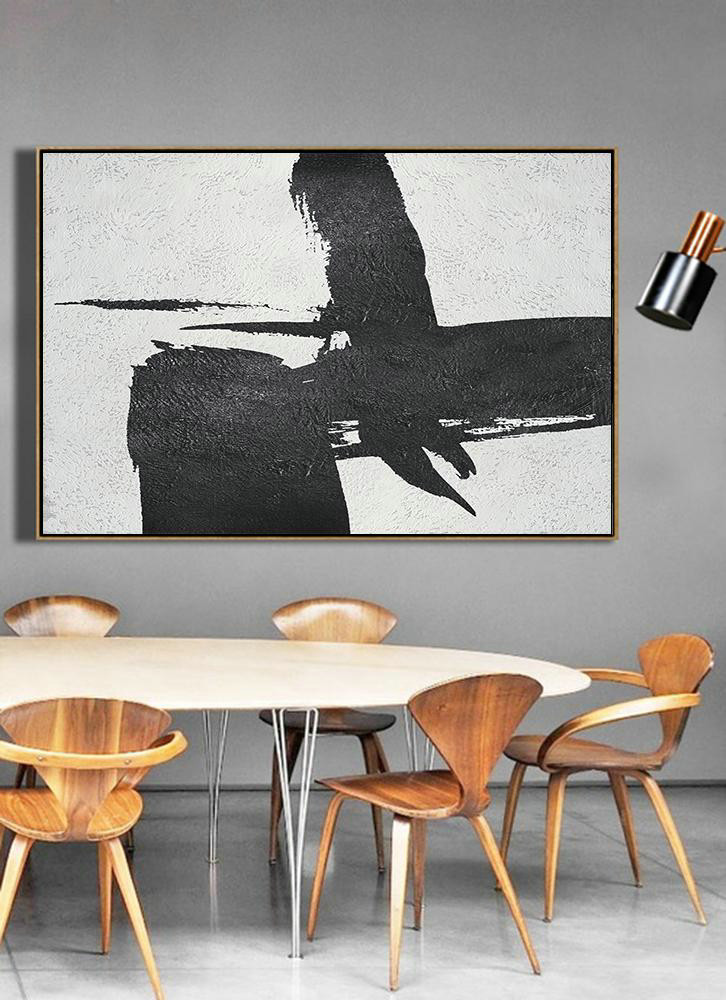 Custom Canvas Wall Art,Hand Painted Oversized Horizontal Minimal Art On Canvas, Black And White Minimalist Painting - Abstract Painting On Canvas